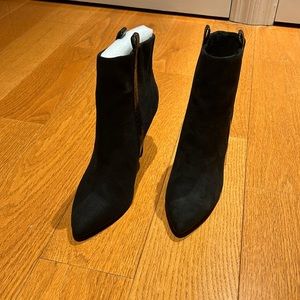Black suede pointed toe stiletto booties